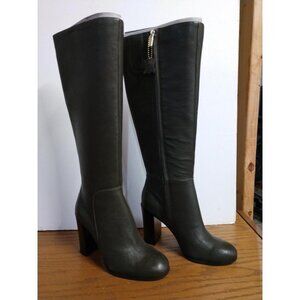 Justin Womens Genuine Leather Knee-High Boots 5.5 Olive Green With Zipper & Bloc